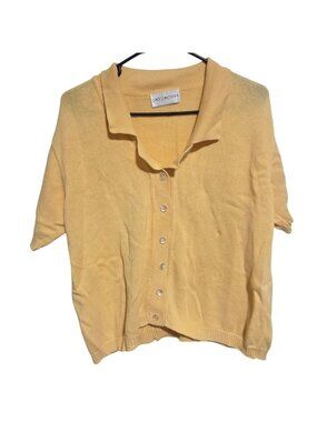 Vintage Jay Jacobs Yellow Cardigan Size XL Button Up Sweater Short Sleeve Top
